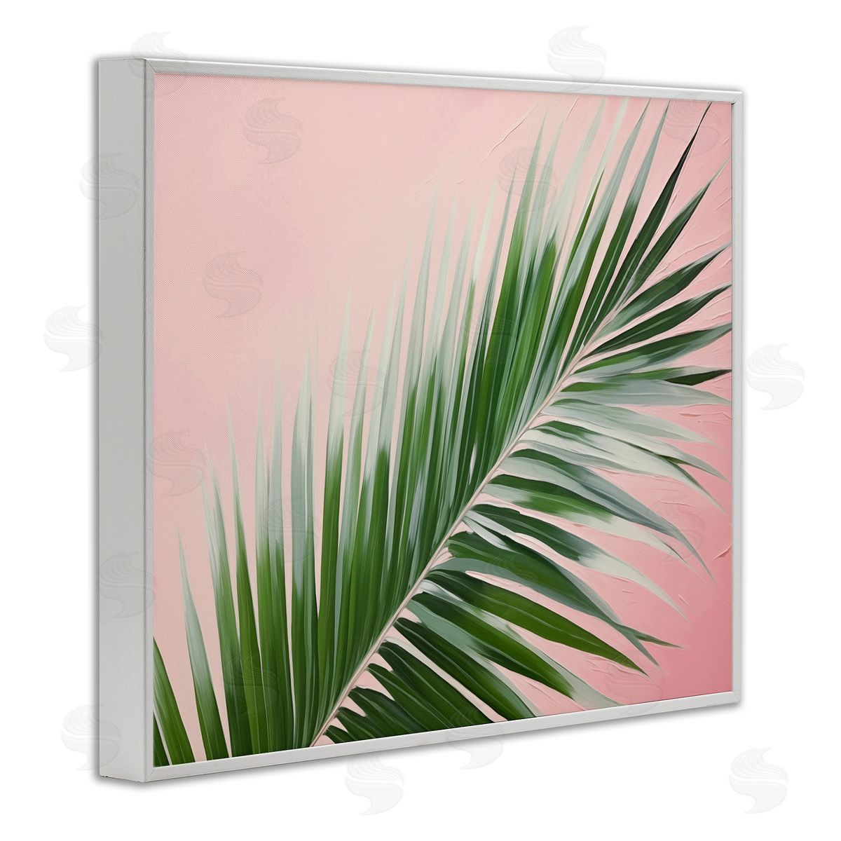 Wispy Palm Leaf on Pink White Frame Print Wall Art, Home Decor by Arlington Prints