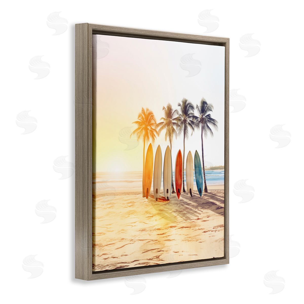 Brightly Hued Surfboards Brown Floating Frame Canvas Wall Art, Home Decor by Arlington Prints