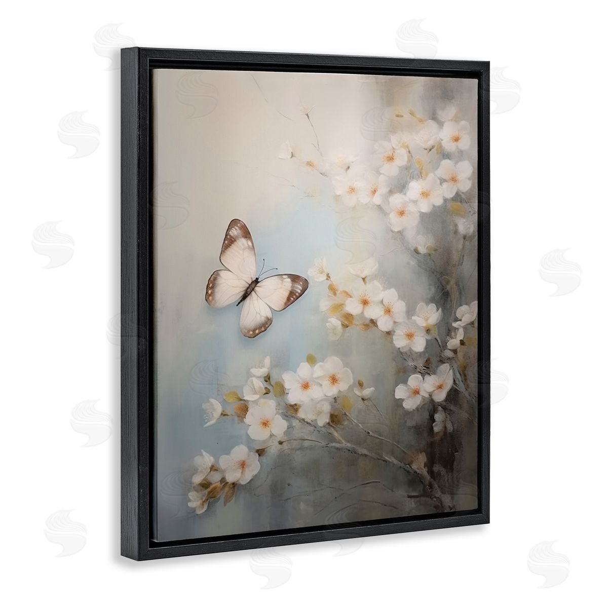 Spring Butterfly & Dogwood Black Floating Frame Canvas Wall Art, Home Decor by Arlington Prints