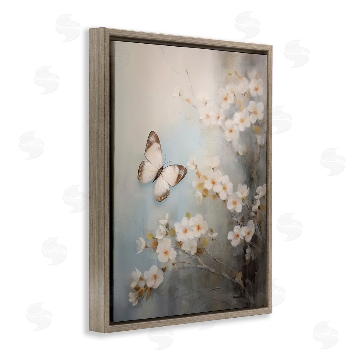 Spring Butterfly & Dogwood Brown Floating Frame Canvas Wall Art, Home Decor by Arlington Prints