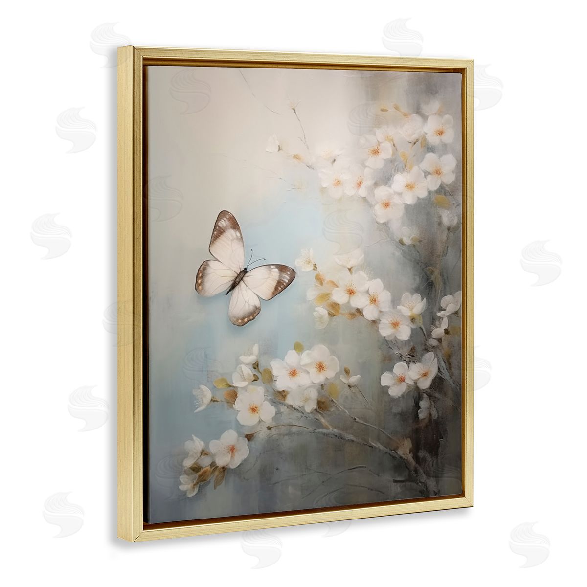 Spring Butterfly & Dogwood Gold Floating Frame Canvas Wall Art, Home Decor by Arlington Prints