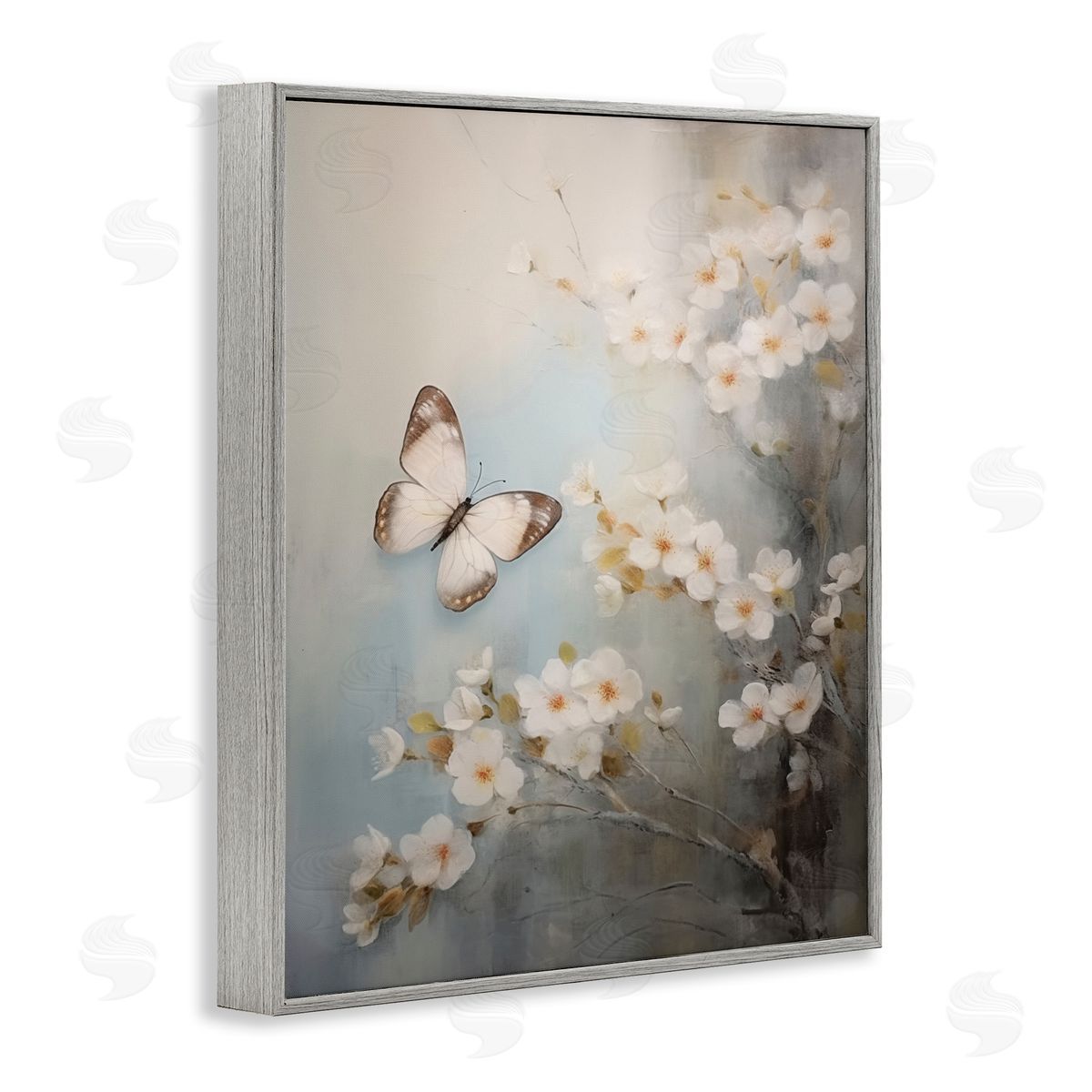 Spring Butterfly & Dogwood Grey Frame Print Wall Art, Home Decor by Arlington Prints