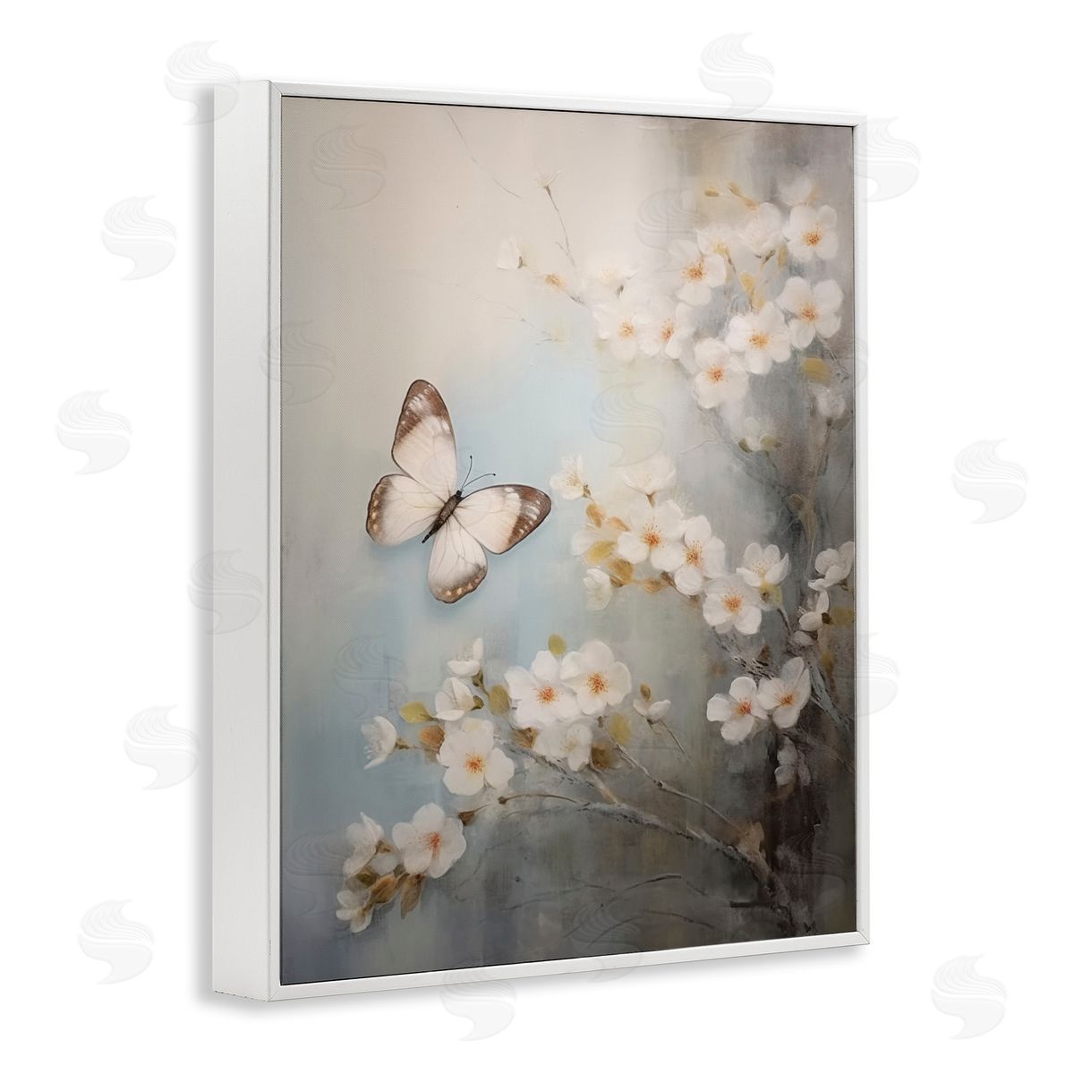 Spring Butterfly & Dogwood White Frame Print Wall Art, Home Decor by Arlington Prints