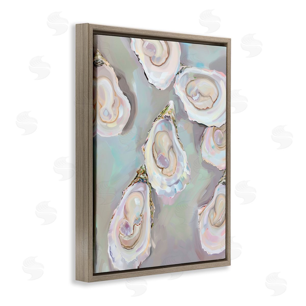 Pastel Oysters Still Life Brown Floating Frame Canvas Wall Art, Home Decor by Arlington Prints