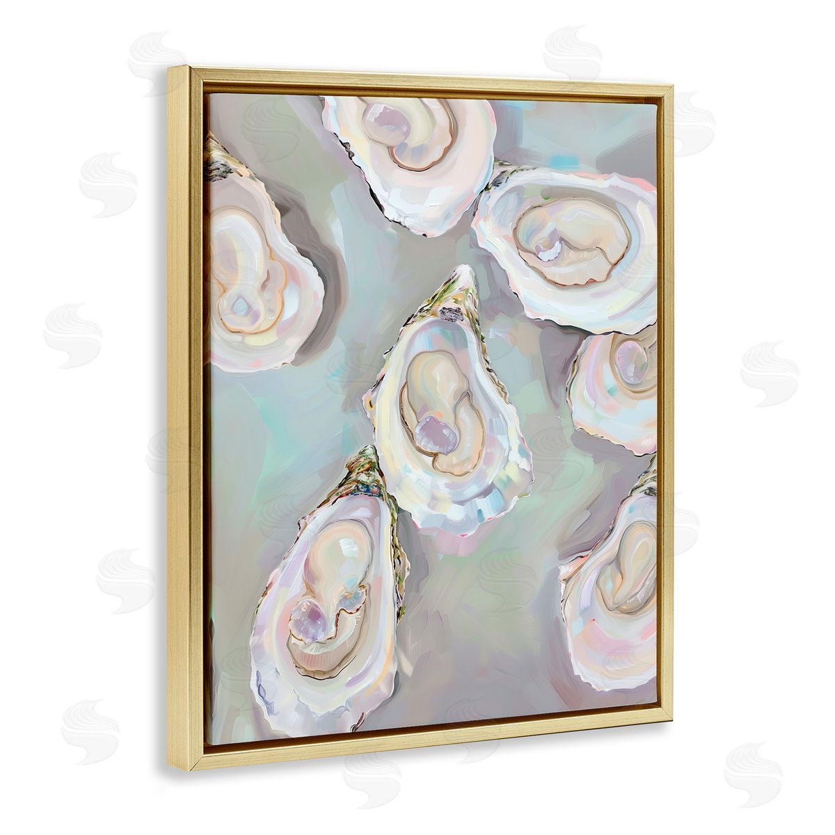 Pastel Oysters Still Life Gold Floating Frame Canvas Wall Art, Home Decor by Arlington Prints