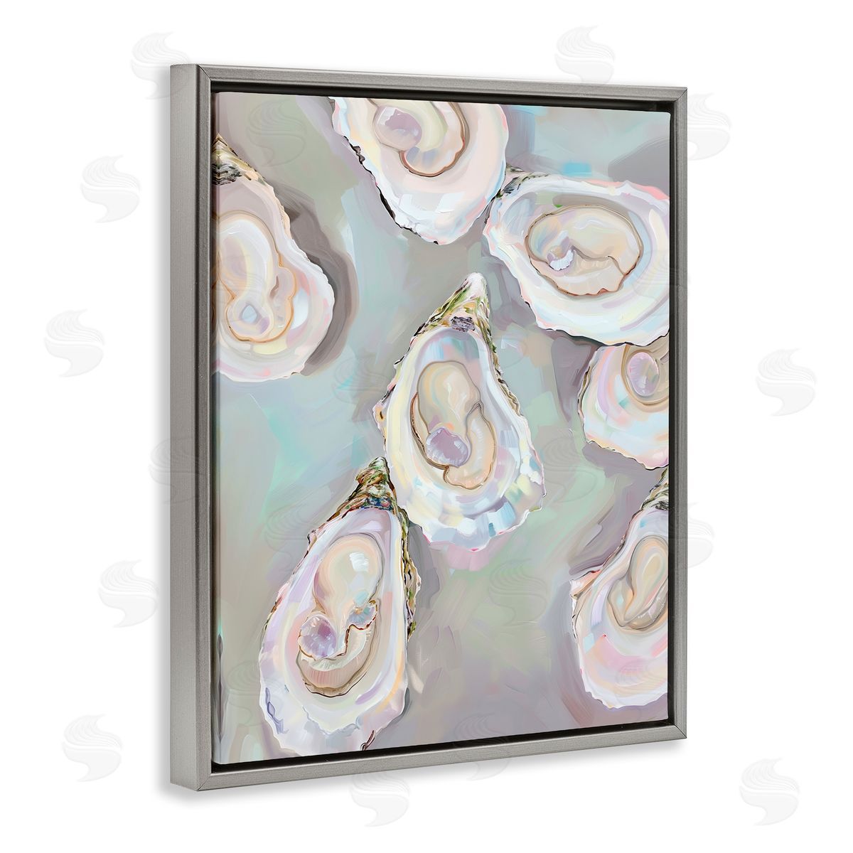 Pastel Oysters Still Life Grey Floating Frame Canvas Wall Art, Home Decor by Arlington Prints