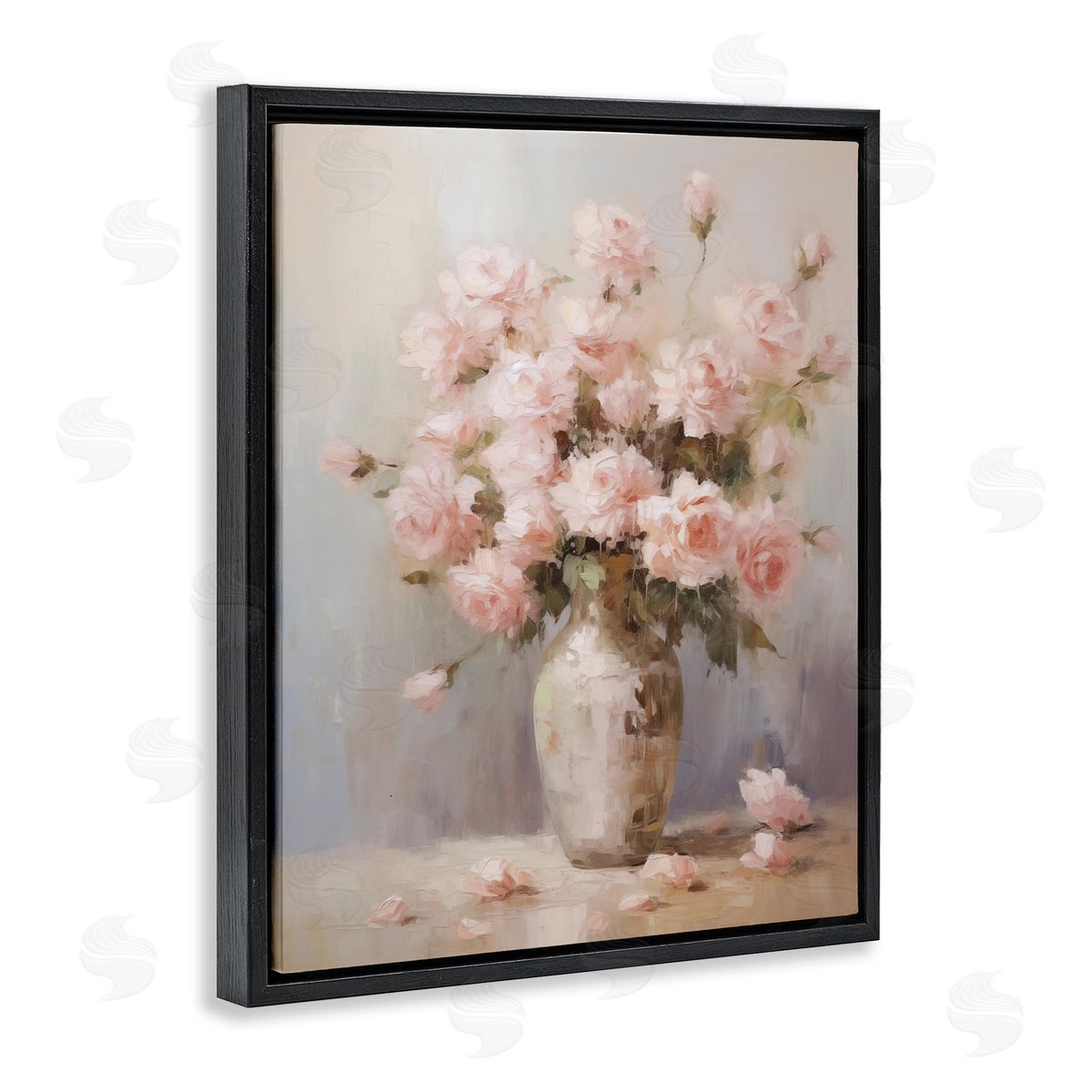 Dainty Pink Rose Vase Black Floating Frame Canvas Wall Art, Home Decor by Arlington Prints