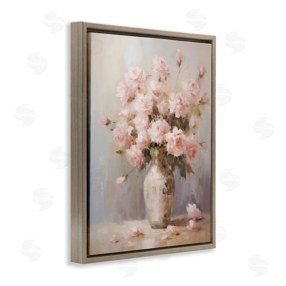 Dainty Pink Rose Vase Brown Floating Frame Canvas Wall Art, Home Decor by Arlington Prints