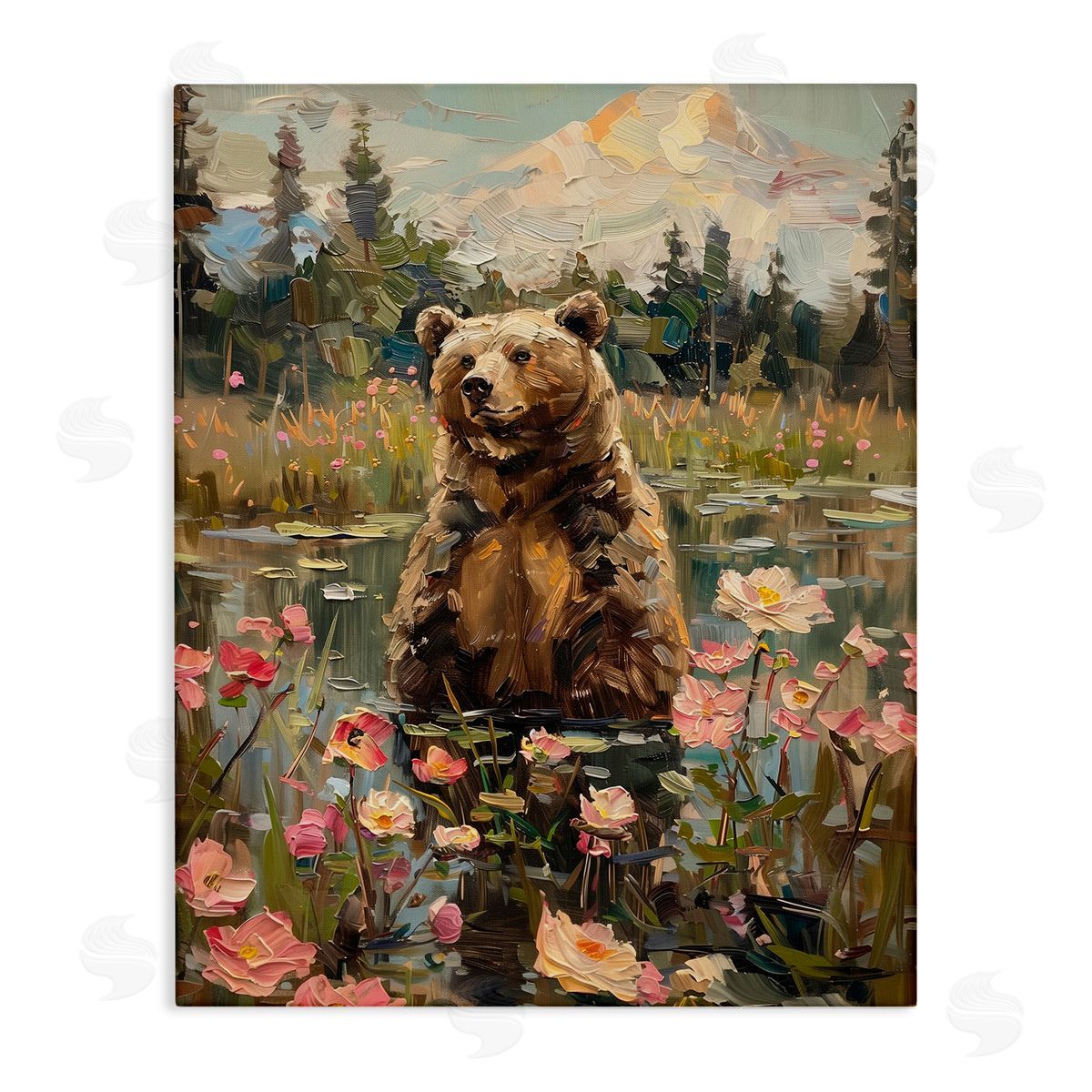 Bear in Floral Pond Canvas Wall Art, Home Decor by Arlington Prints