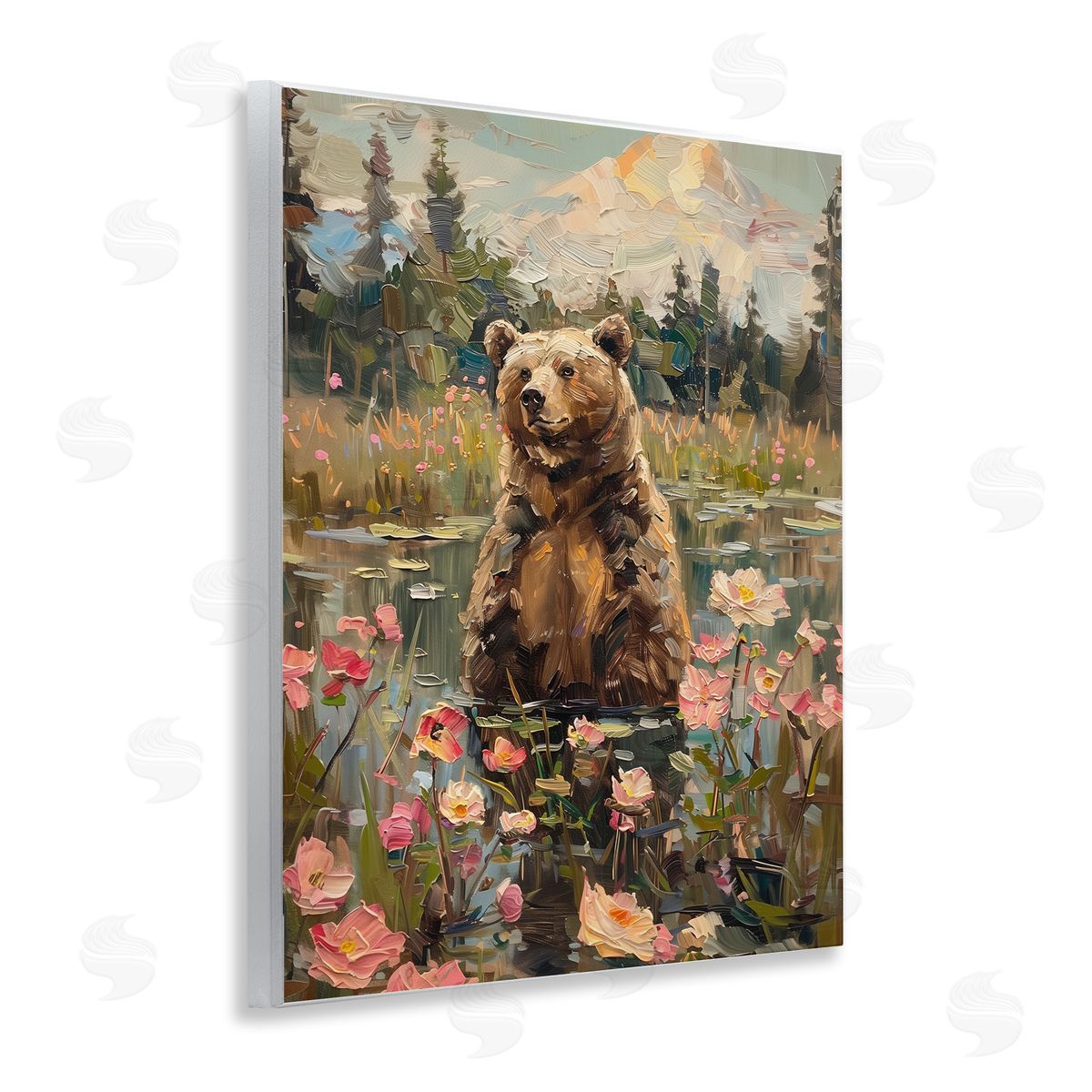 Bear in Floral Pond Wood Plaque Wall Art, Home Decor by Arlington Prints