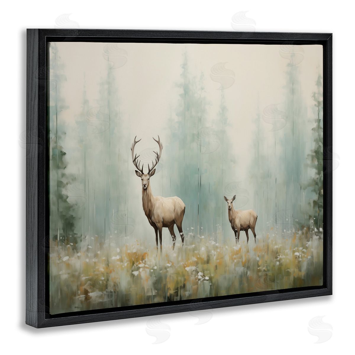 Faraway Deer in Meadow Black Floating Frame Canvas Wall Art, Home Decor by Arlington Prints