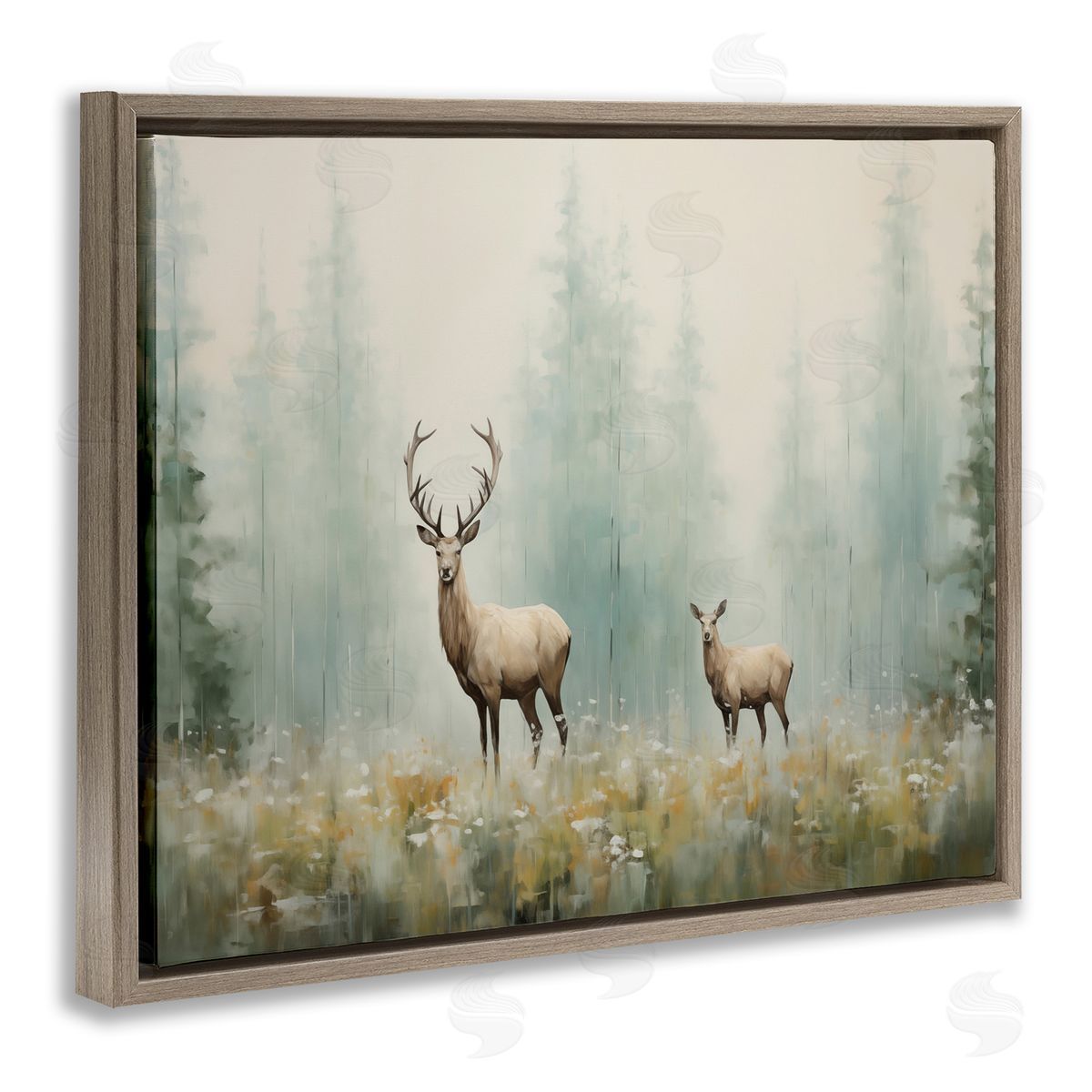 Faraway Deer in Meadow Brown Floating Frame Canvas Wall Art, Home Decor by Arlington Prints
