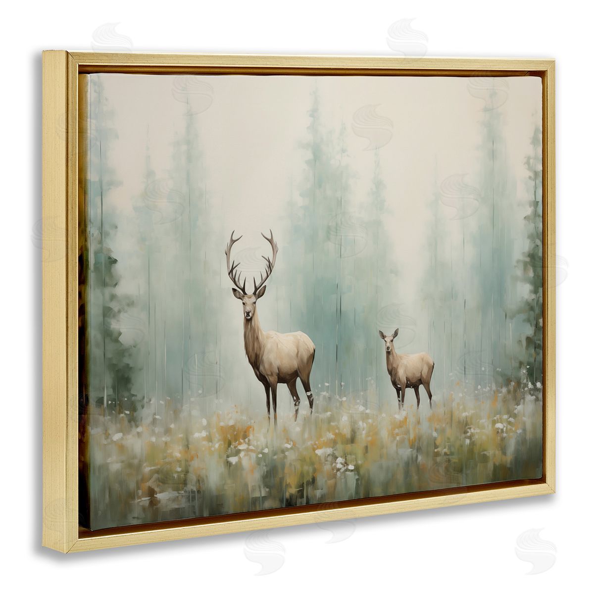 Faraway Deer in Meadow Gold Floating Frame Canvas Wall Art, Home Decor by Arlington Prints