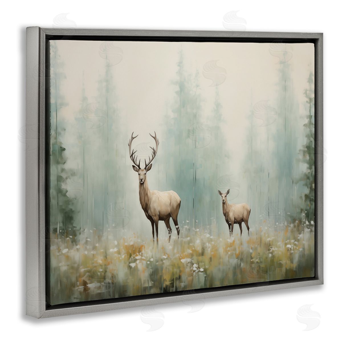 Faraway Deer in Meadow Grey Floating Frame Canvas Wall Art, Home Decor by Arlington Prints
