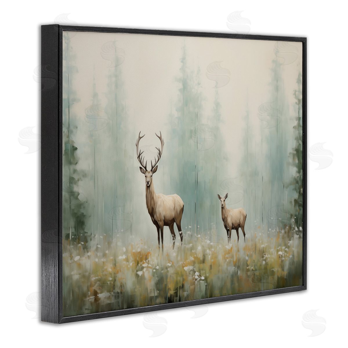 Faraway Deer in Meadow Black Frame Print Wall Art, Home Decor by Arlington Prints