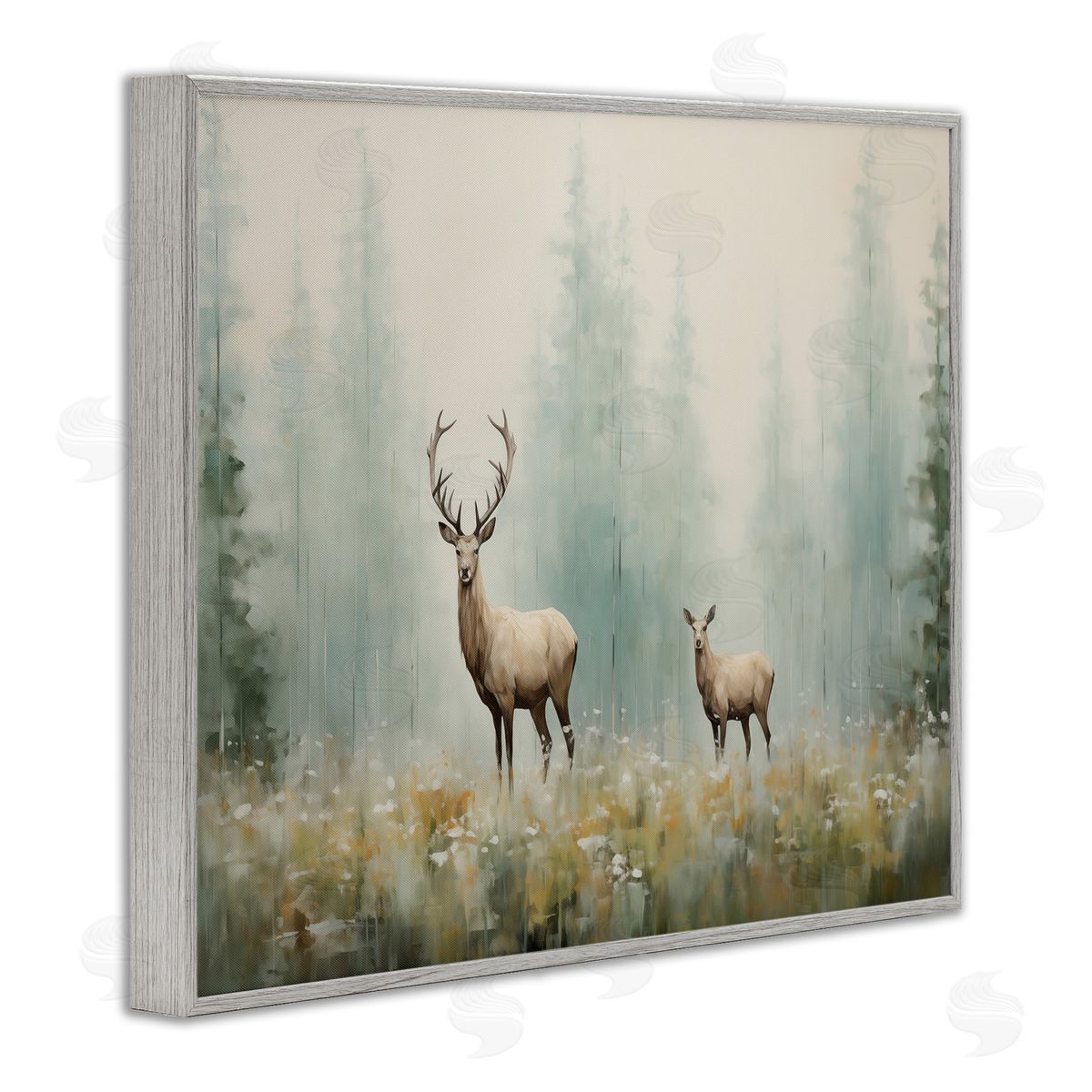 Faraway Deer in Meadow Grey Frame Print Wall Art, Home Decor by Arlington Prints