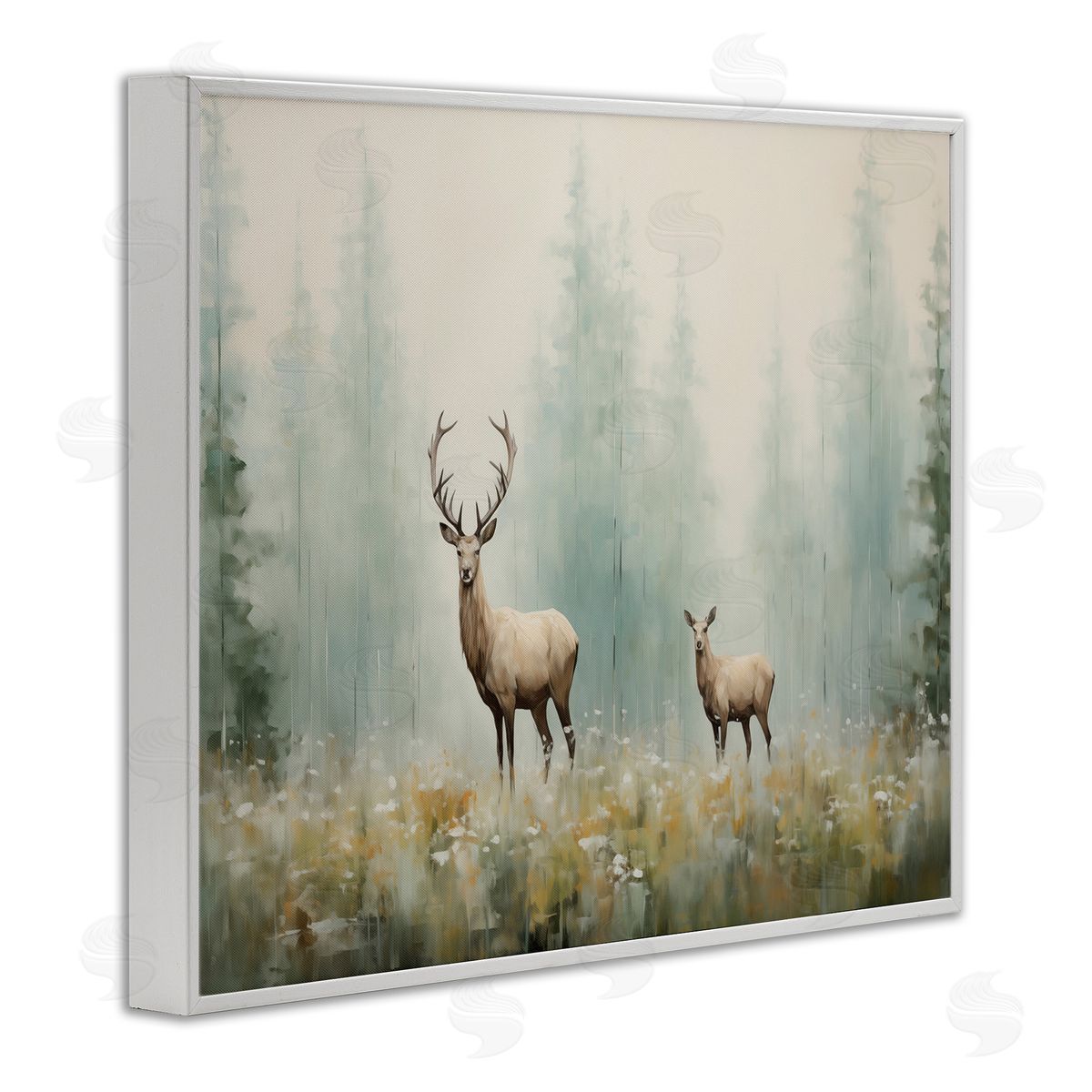 Faraway Deer in Meadow White Frame Print Wall Art, Home Decor by Arlington Prints