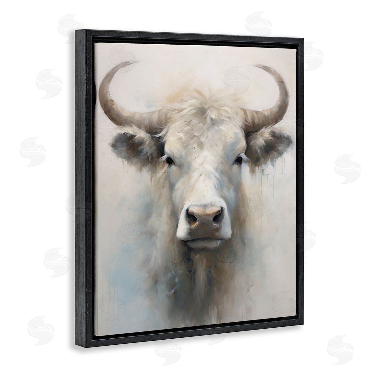 Centered White Cattle Black Floating Frame Canvas Wall Art, Home Decor by Arlington Prints