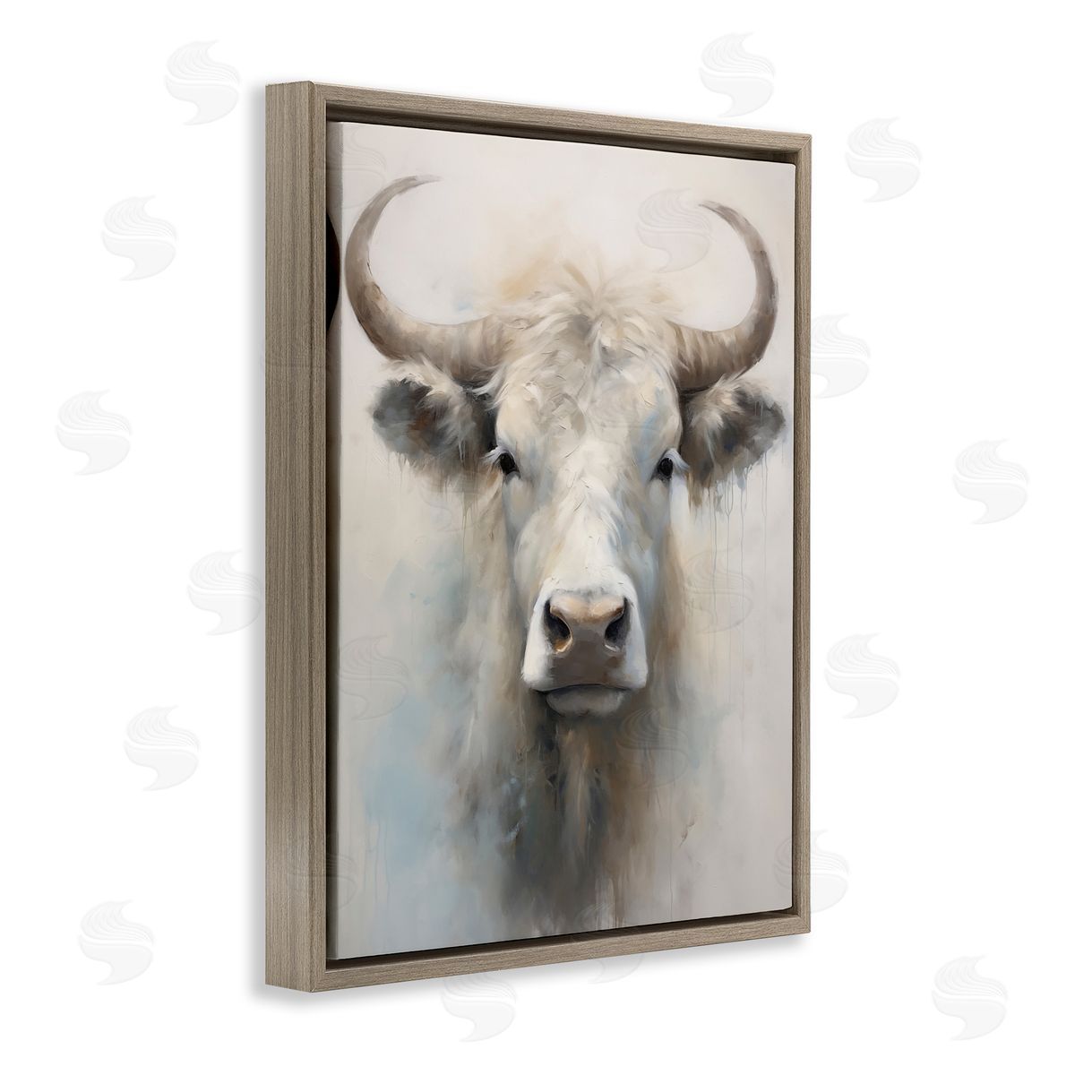 Centered White Cattle Brown Floating Frame Canvas Wall Art, Home Decor by Arlington Prints