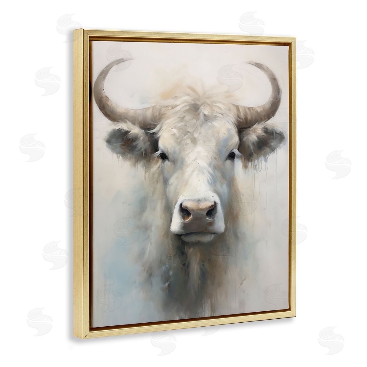 Centered White Cattle Gold Floating Frame Canvas Wall Art, Home Decor by Arlington Prints