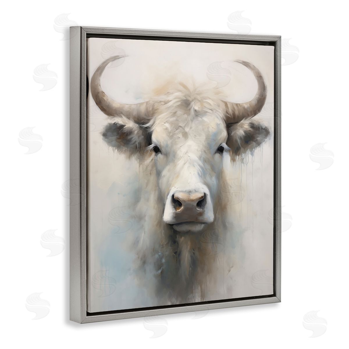 Centered White Cattle Grey Floating Frame Canvas Wall Art, Home Decor by Arlington Prints