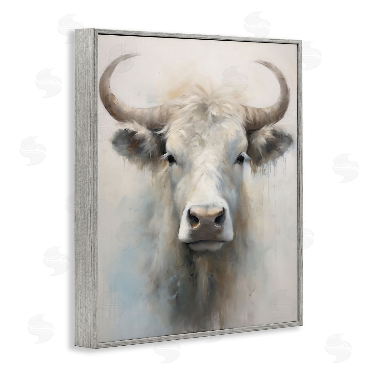 Centered White Cattle Grey Frame Print Wall Art, Home Decor by Arlington Prints