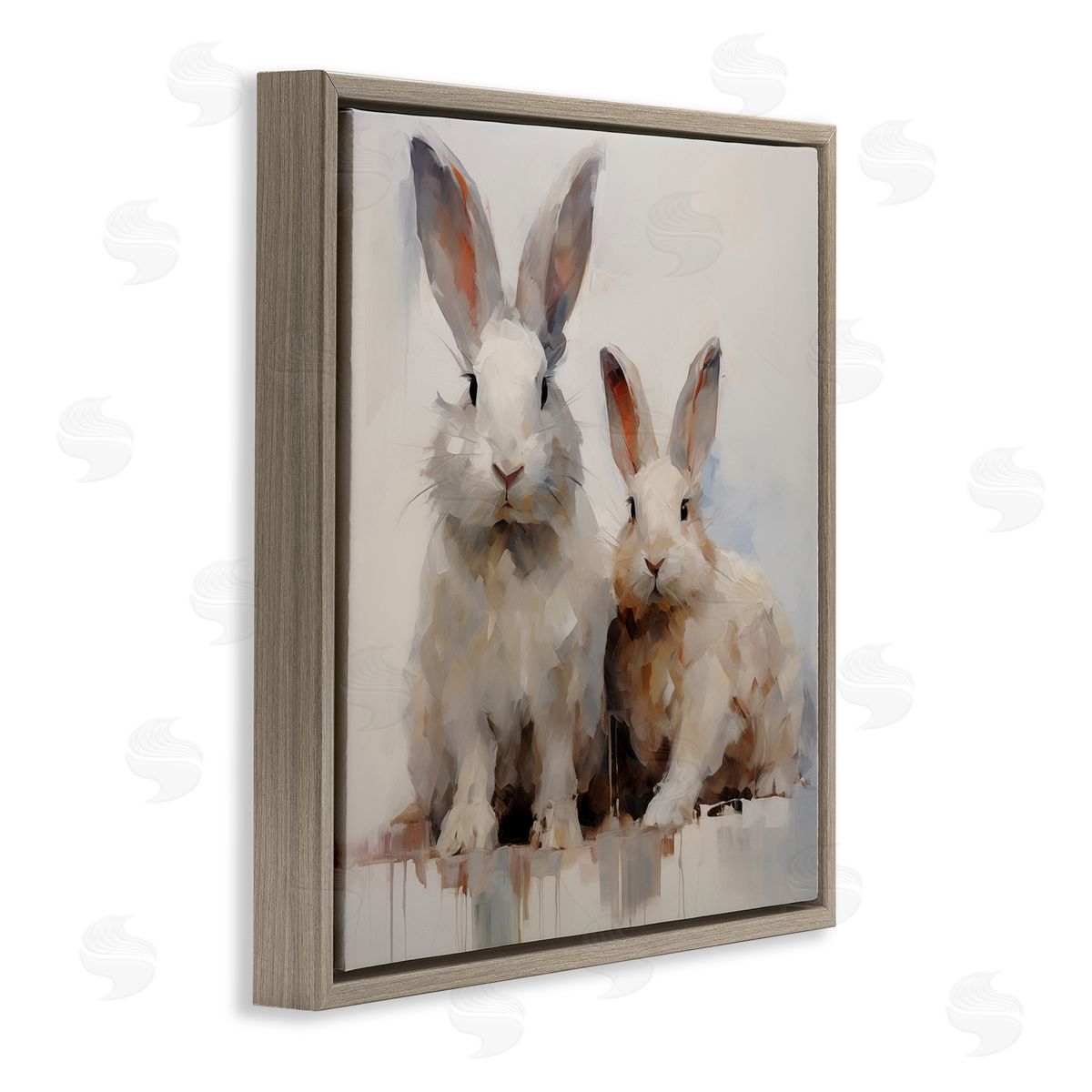 Fluffy Spring Rabbits Brown Floating Frame Canvas Wall Art, Home Decor by Arlington Prints
