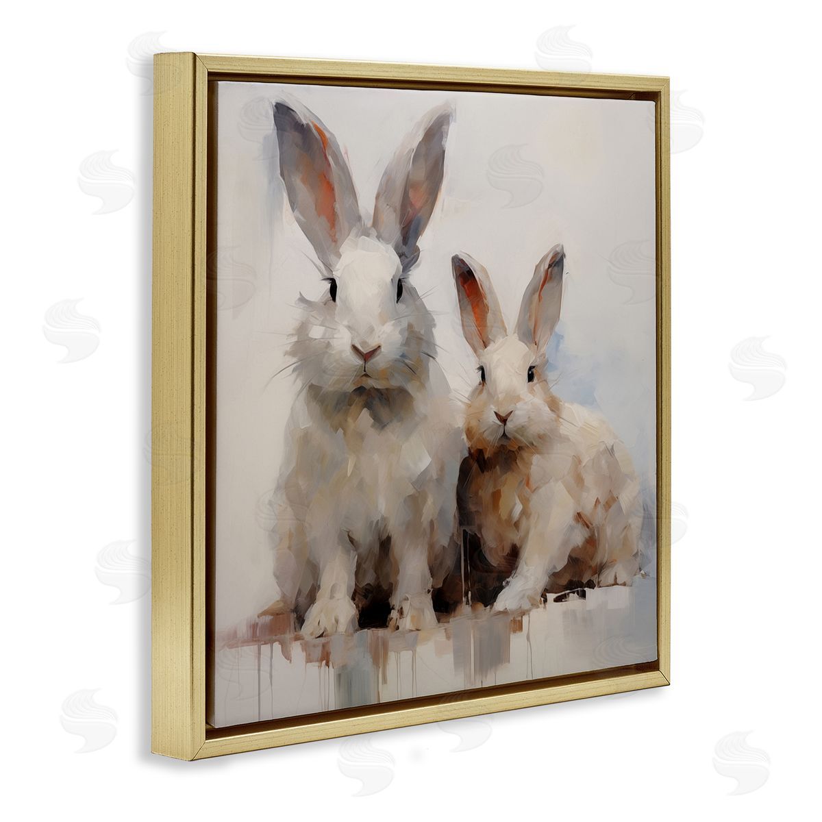 Fluffy Spring Rabbits Gold Floating Frame Canvas Wall Art, Home Decor by Arlington Prints
