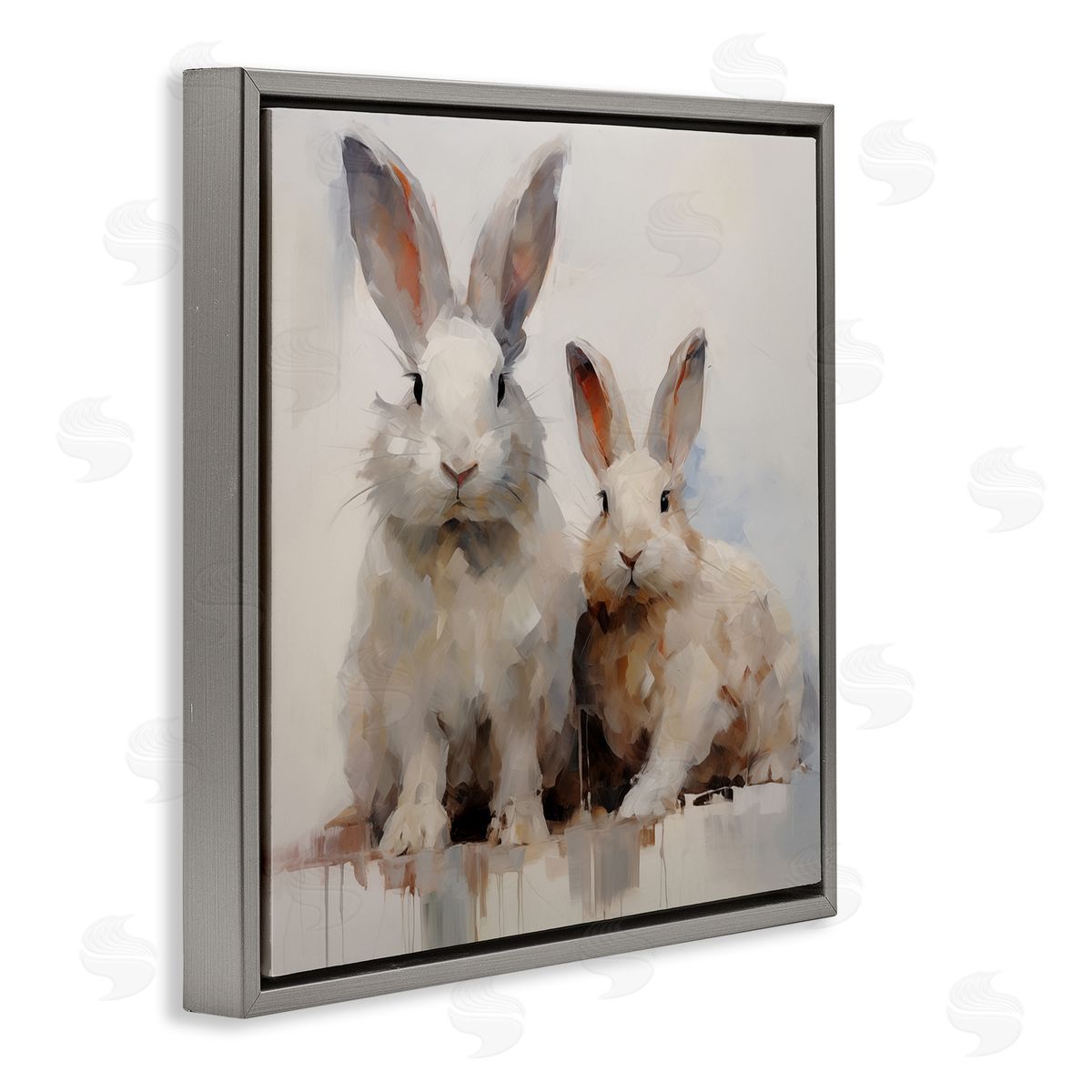 Fluffy Spring Rabbits Grey Floating Frame Canvas Wall Art, Home Decor by Arlington Prints