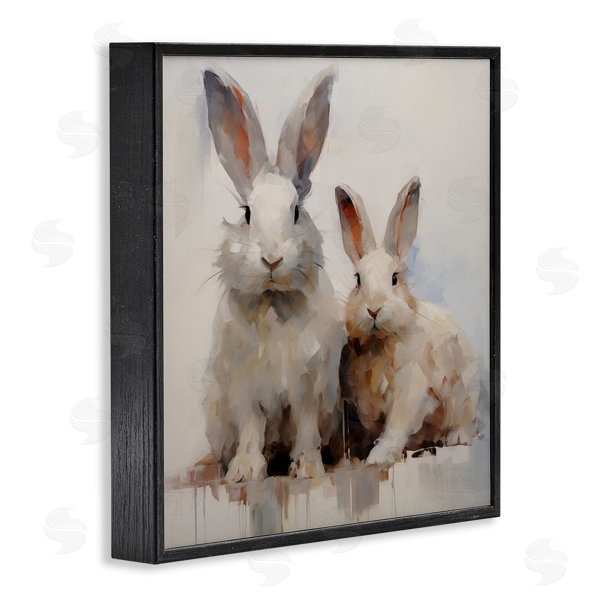 Fluffy Spring Rabbits Black Frame Print Wall Art, Home Decor by Arlington Prints