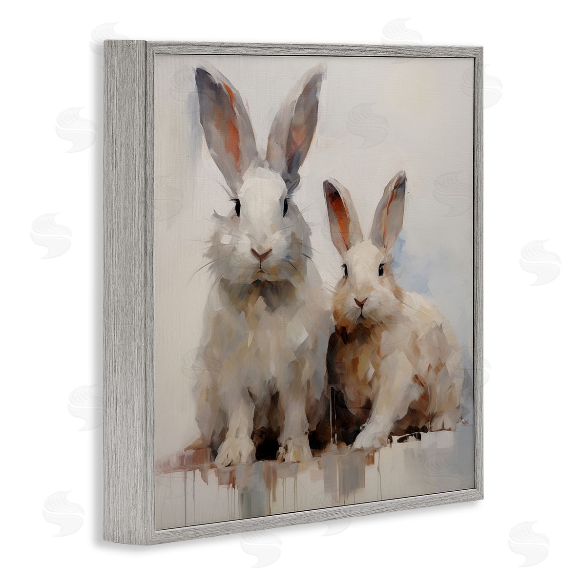 Fluffy Spring Rabbits Grey Frame Print Wall Art, Home Decor by Arlington Prints