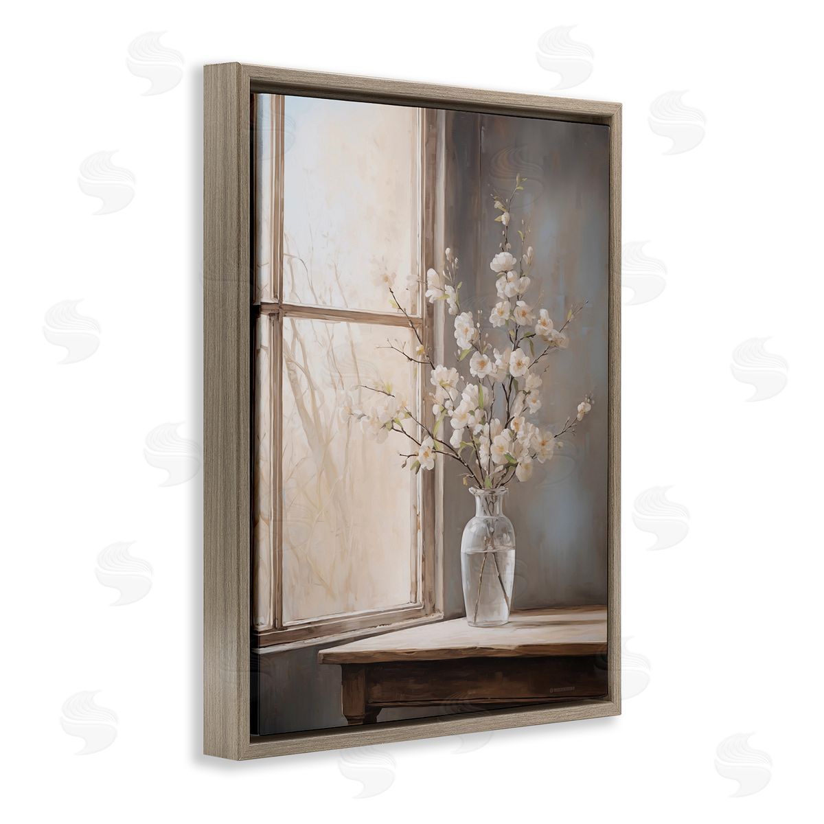 Spring Arrangement Windowsill Brown Floating Frame Canvas Wall Art, Home Decor by Arlington Prints