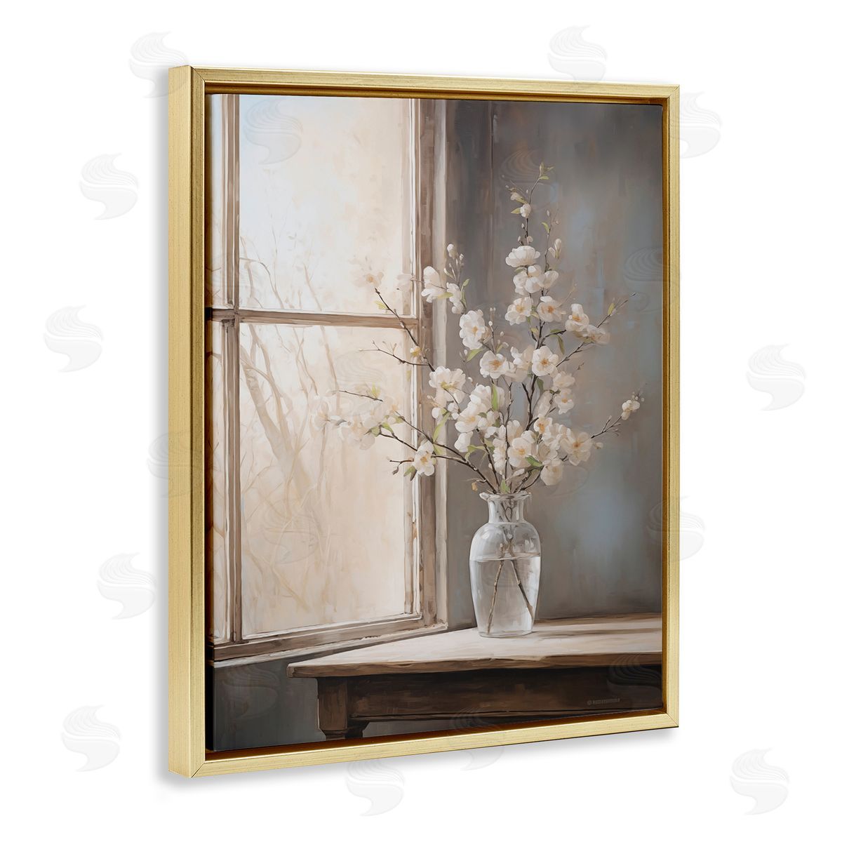 Spring Arrangement Windowsill Gold Floating Frame Canvas Wall Art, Home Decor by Arlington Prints
