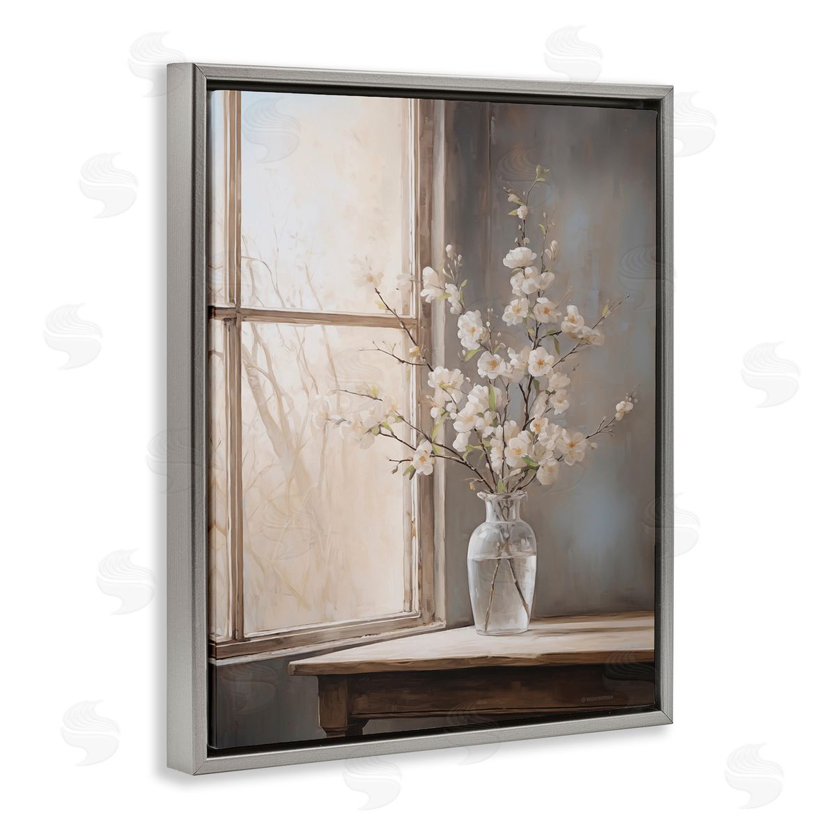 Spring Arrangement Windowsill Grey Floating Frame Canvas Wall Art, Home Decor by Arlington Prints