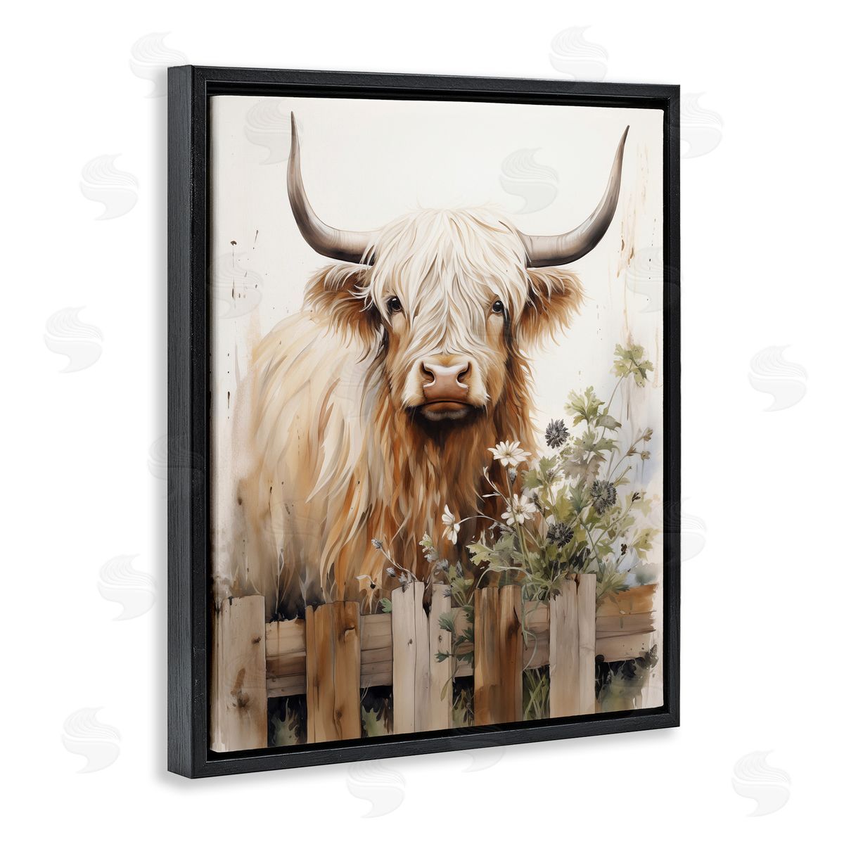 Cattle & Garden Fence Black Floating Frame Canvas Wall Art, Home Decor by Arlington Prints