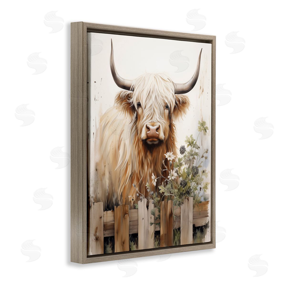 Cattle & Garden Fence Brown Floating Frame Canvas Wall Art, Home Decor by Arlington Prints