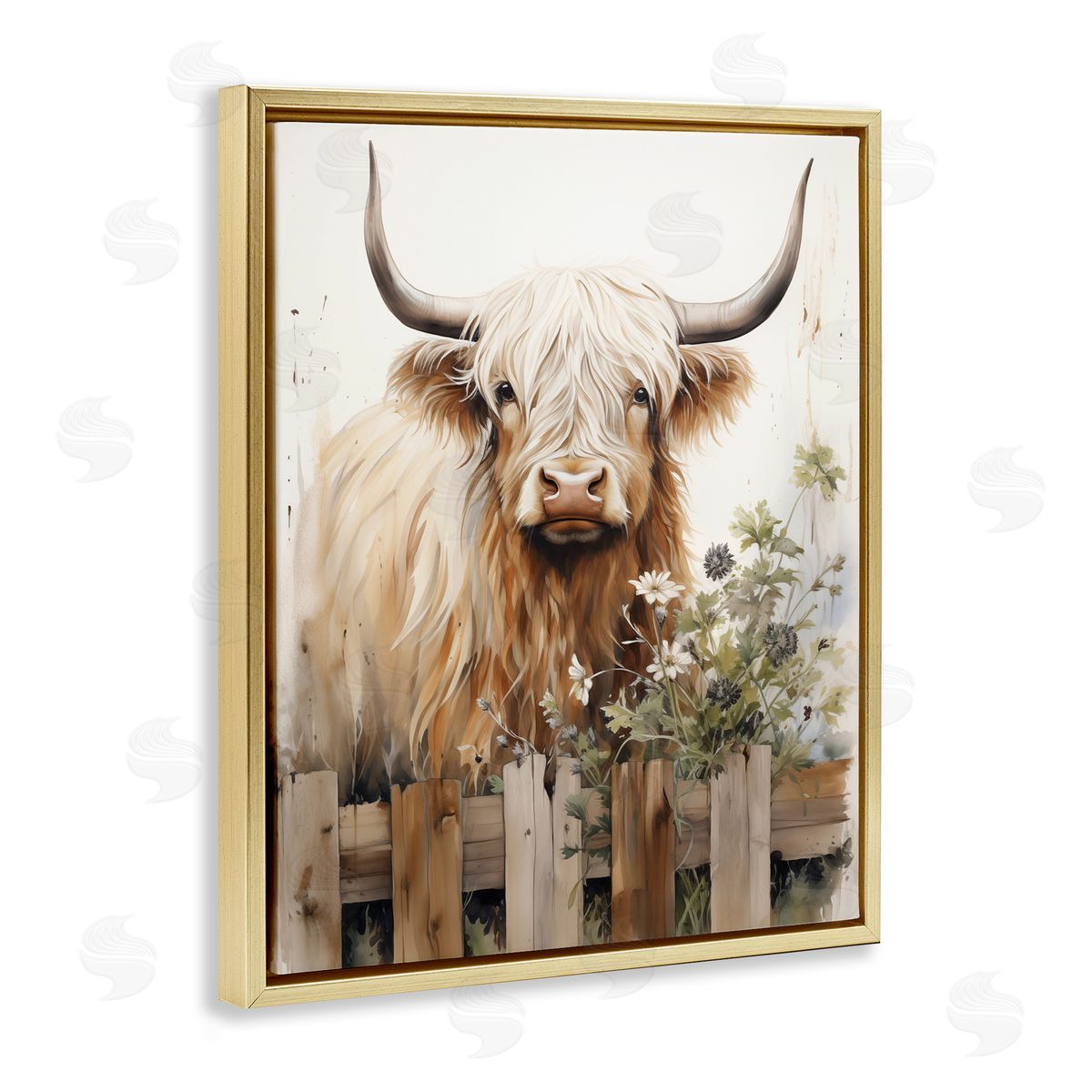 Cattle & Garden Fence Gold Floating Frame Canvas Wall Art, Home Decor by Arlington Prints