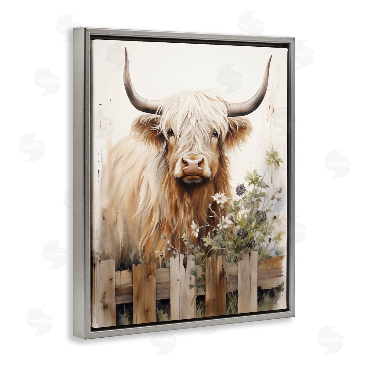 Cattle & Garden Fence Grey Floating Frame Canvas Wall Art, Home Decor by Arlington Prints