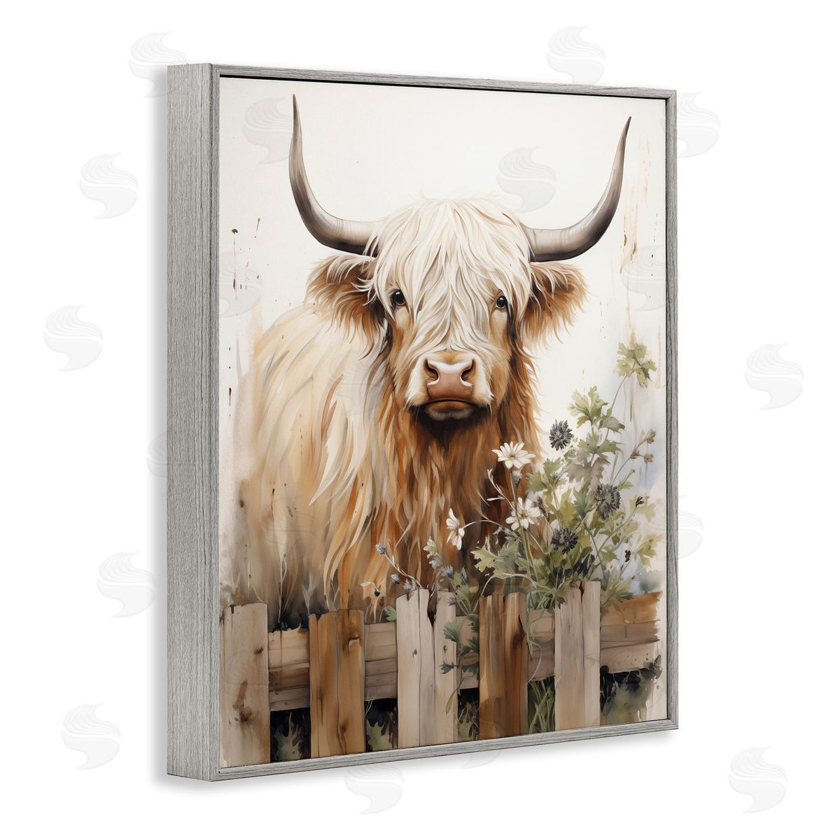 Cattle & Garden Fence Grey Frame Print Wall Art, Home Decor by Arlington Prints