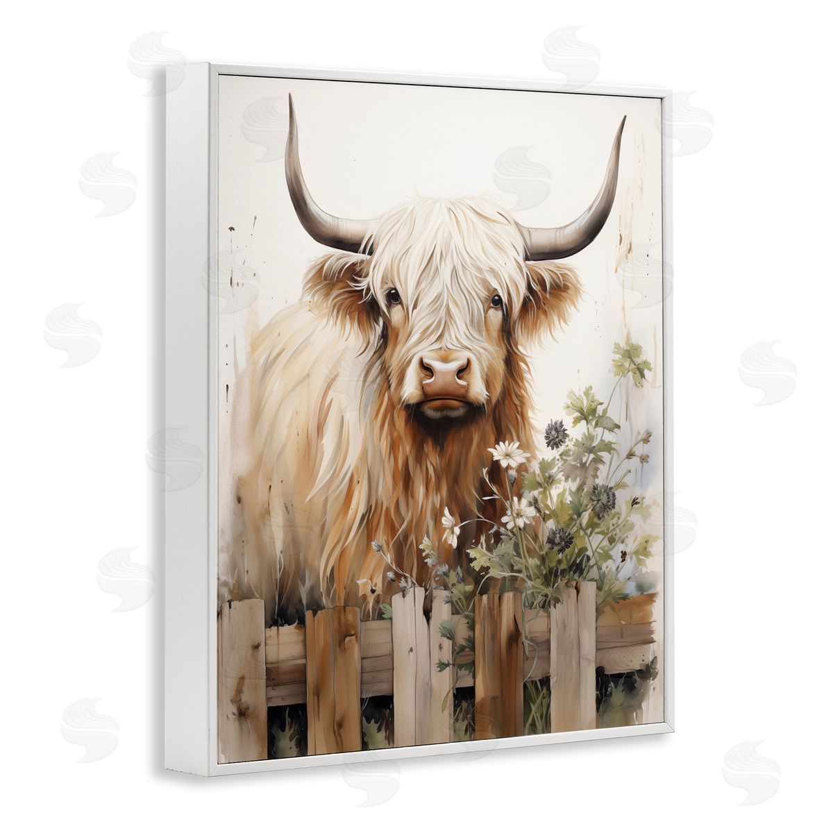 Cattle & Garden Fence White Frame Print Wall Art, Home Decor by Arlington Prints