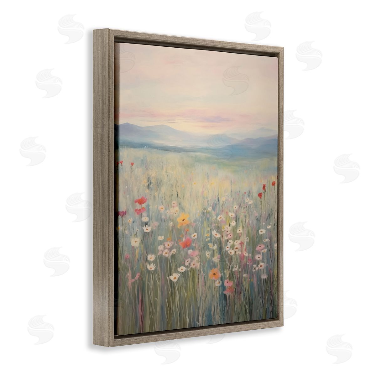 Pastel Spring Floral Meadow Brown Floating Frame Canvas Wall Art, Home Decor by Arlington Prints