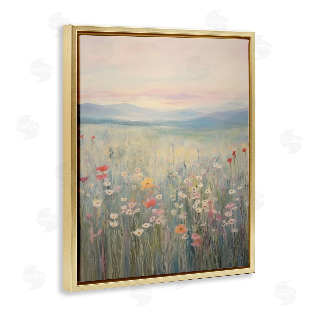 Pastel Spring Floral Meadow Gold Floating Frame Canvas Wall Art, Home Decor by Arlington Prints