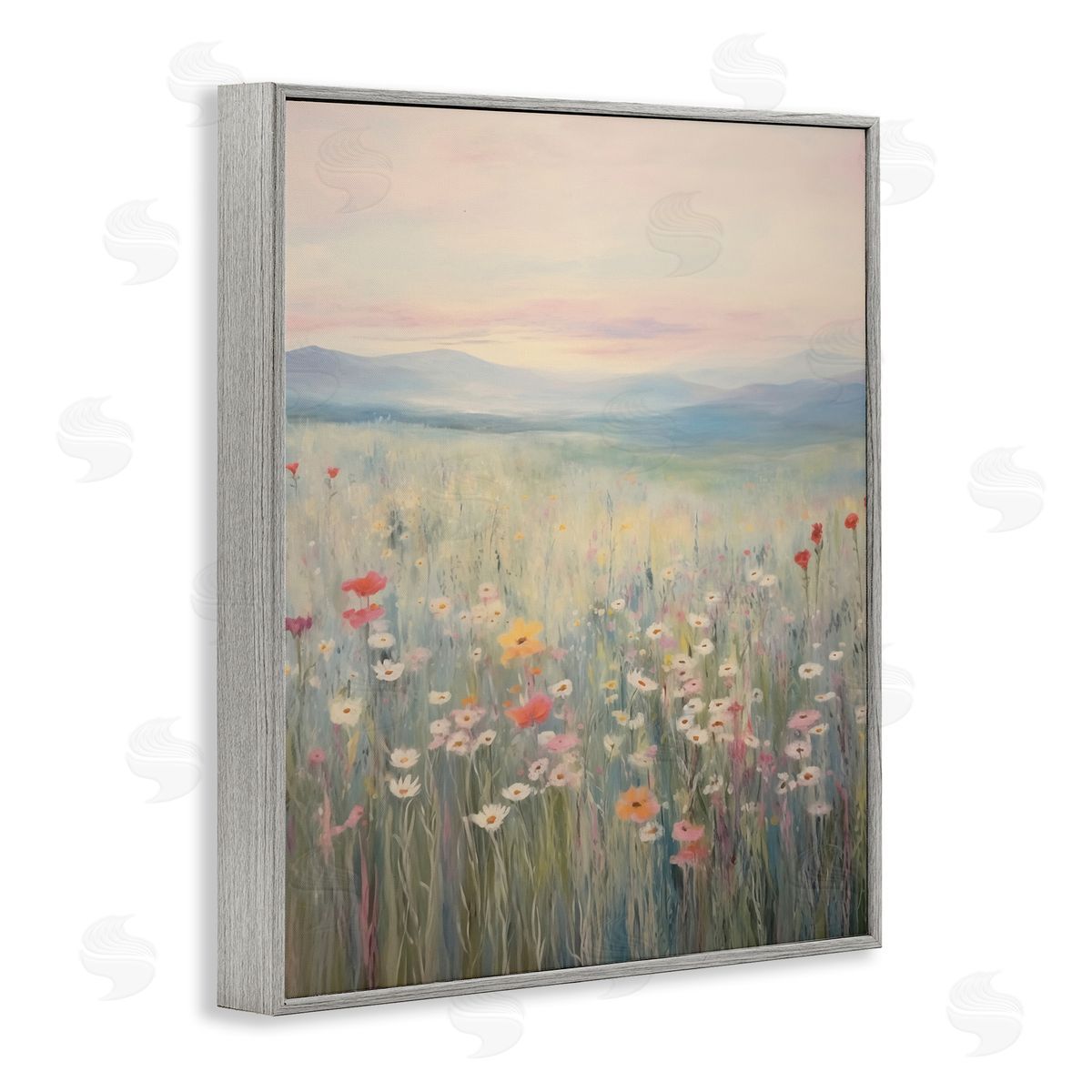 Pastel Spring Floral Meadow Grey Frame Print Wall Art, Home Decor by Arlington Prints