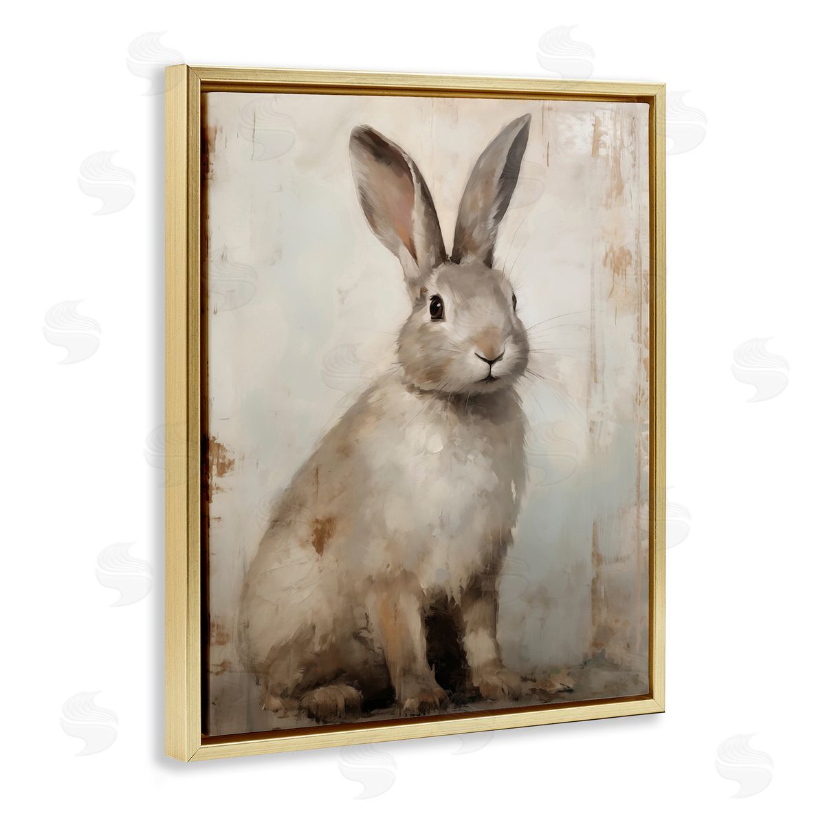 Natural Rabbit Portrait Gold Floating Frame Canvas Wall Art, Home Decor by Arlington Prints
