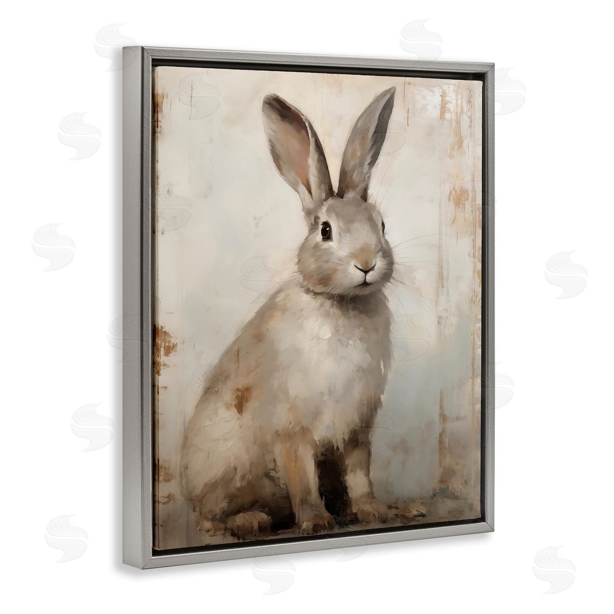 Natural Rabbit Portrait Grey Floating Frame Canvas Wall Art, Home Decor by Arlington Prints