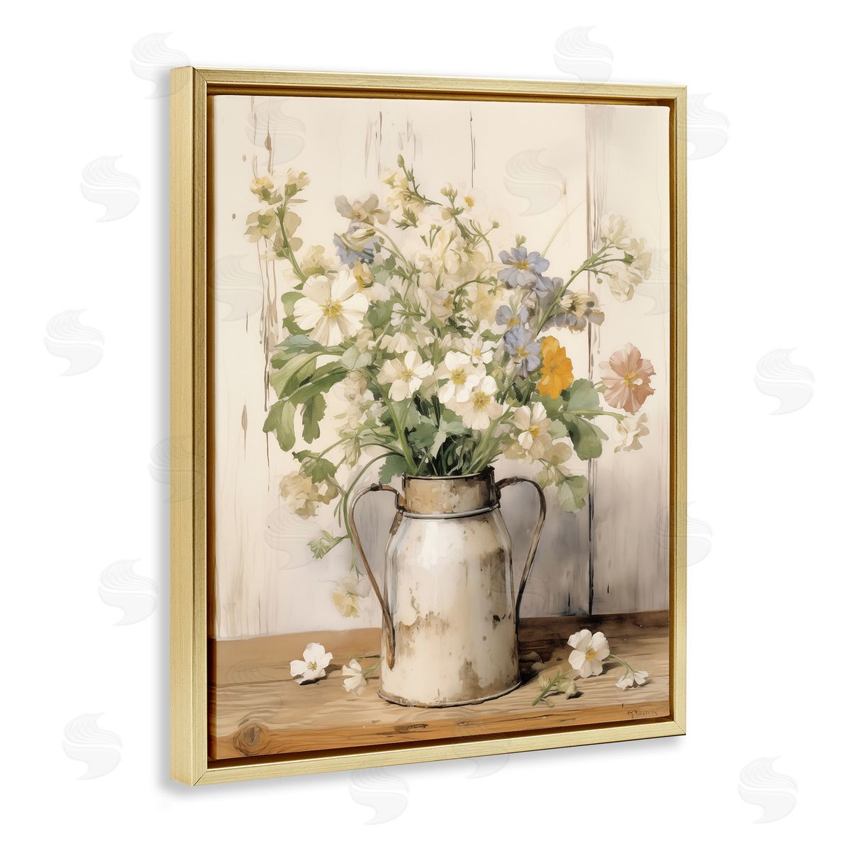 Country Canister Bouquet Gold Floating Frame Canvas Wall Art, Home Decor by Arlington Prints