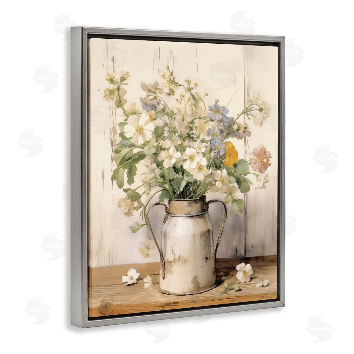 Country Canister Bouquet Grey Floating Frame Canvas Wall Art, Home Decor by Arlington Prints