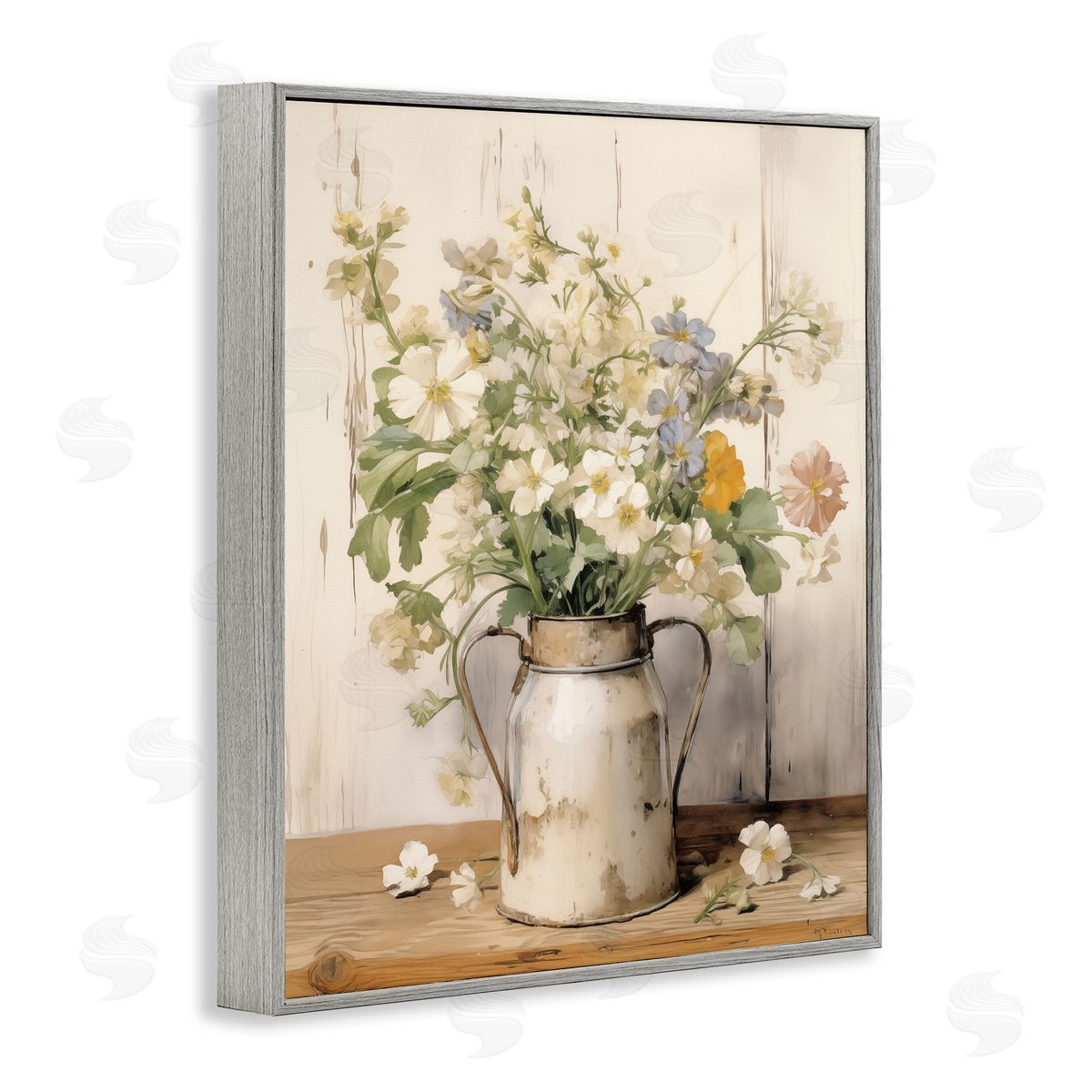 Country Canister Bouquet Grey Frame Print Wall Art, Home Decor by Arlington Prints