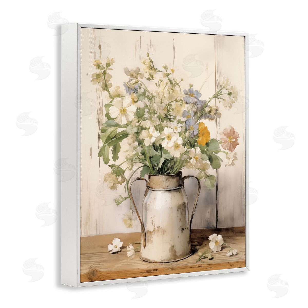 Country Canister Bouquet White Frame Print Wall Art, Home Decor by Arlington Prints
