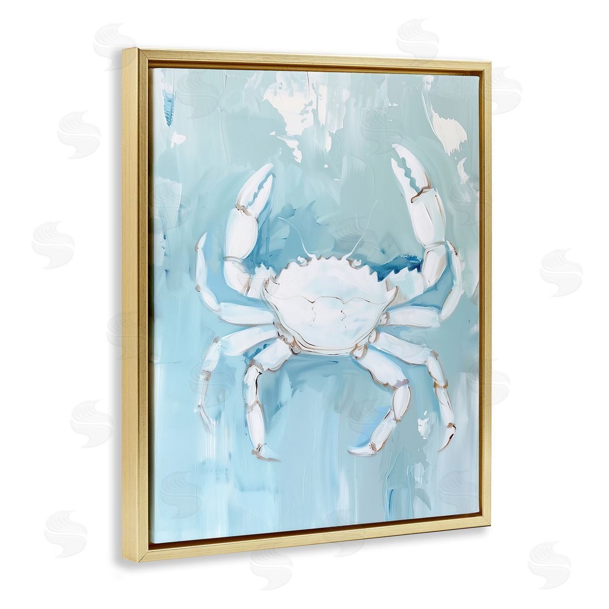White Coastal Crab Gold Floating Frame Canvas Wall Art, Home Decor by Arlington Prints